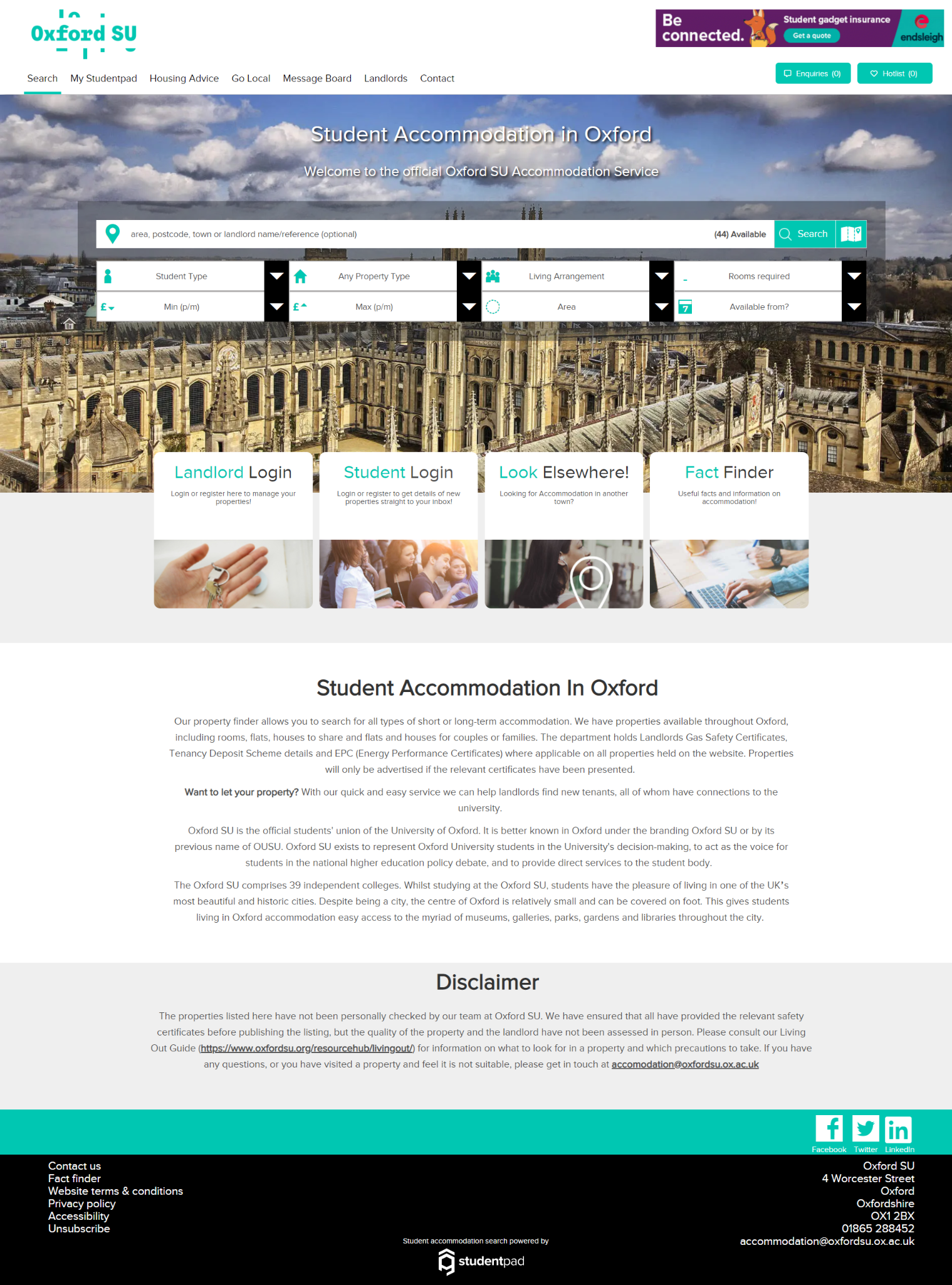 Example screenshot of Oxford Studentpad Website